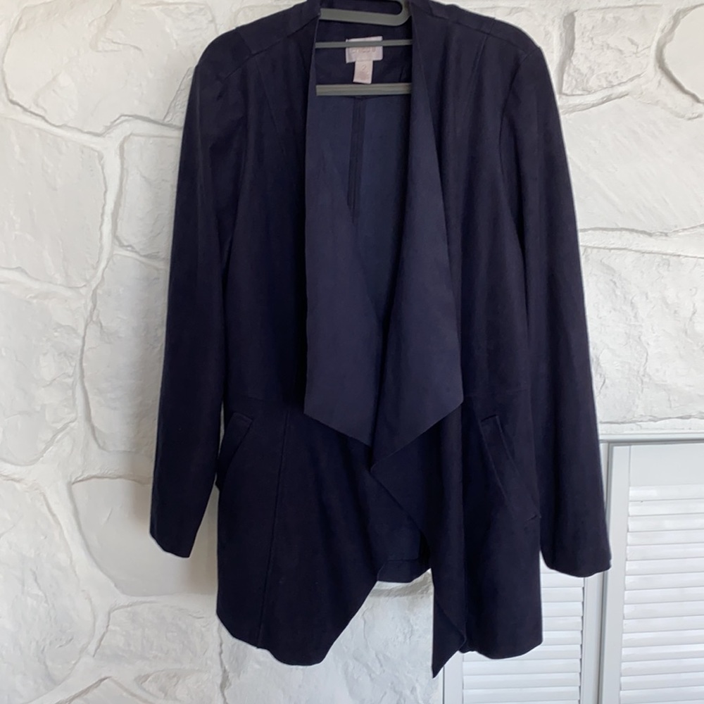 Chicos 2 navy suede like material washable jacket with 2 pockets